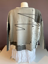 Grey Abstract Boxy Long Sleeve Top