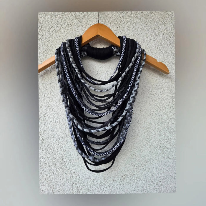 Black Textile Scarf Necklace