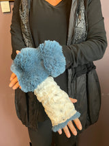 Blue and White Reversible Fingerless Gloves