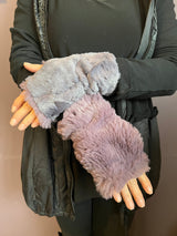 Plum and Gray Reversible Fingerless Gloves