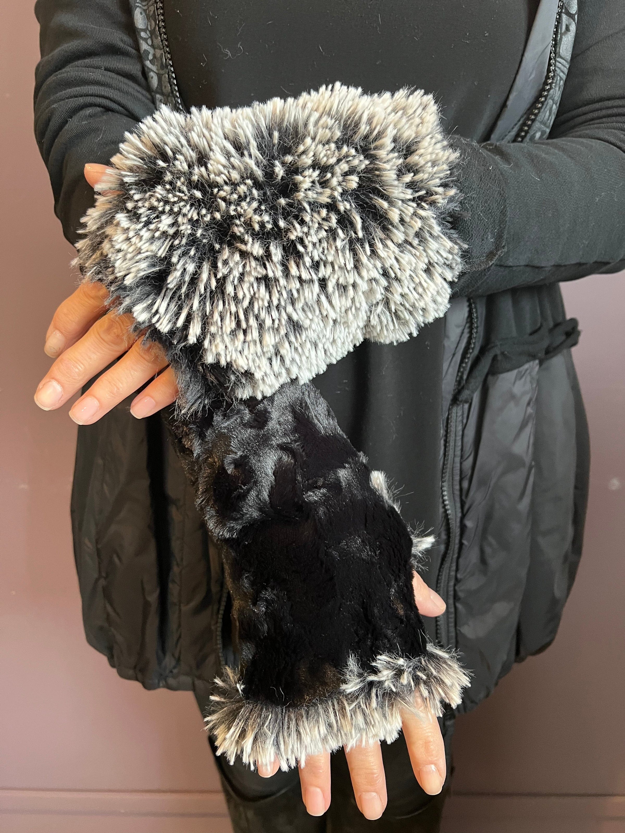 Black and Silver Reversible Fingerless Gloves