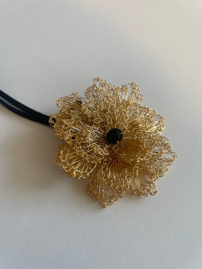 Gold Crochet Rose Lariat Necklace