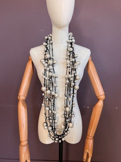 10-Strand Faux Pearls on Leatherette Necklace