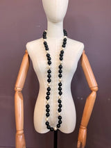 Round Wooden Beads with White Pearls Necklaces