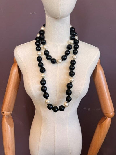 Round Wooden Beads with White Pearls Necklaces