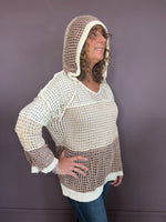 Open Knit Hood Sweater Top