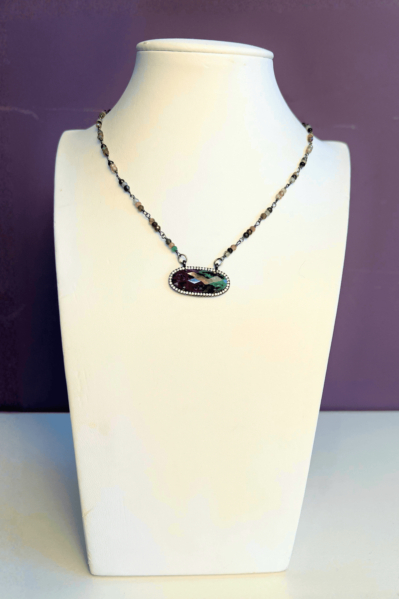 Ruby Zoisite Oval Disc Necklace