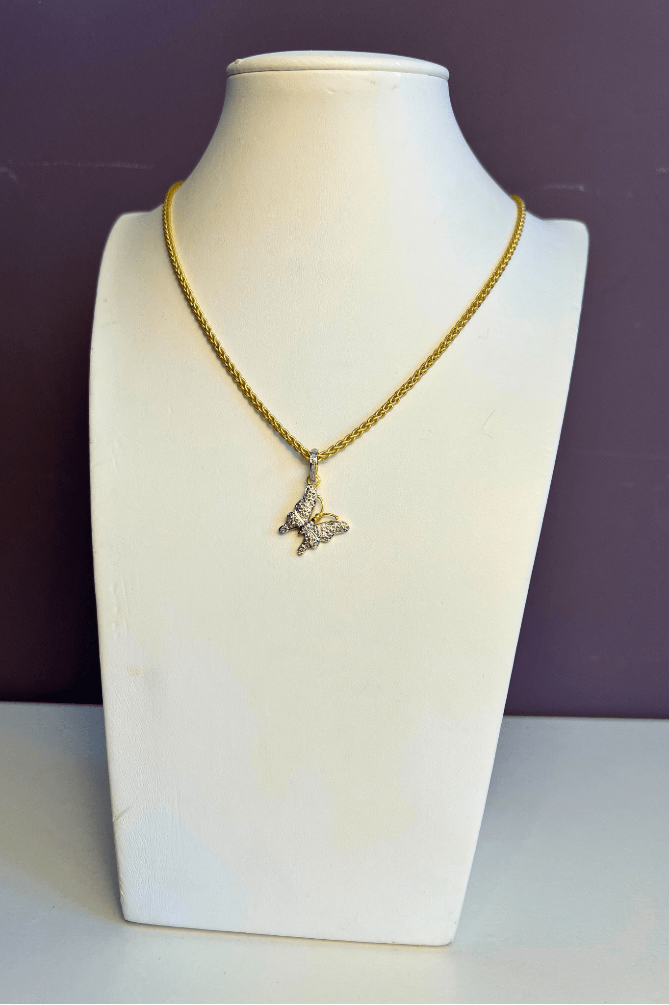 Wheat Chain Pavé Diamond Butterfly Necklace