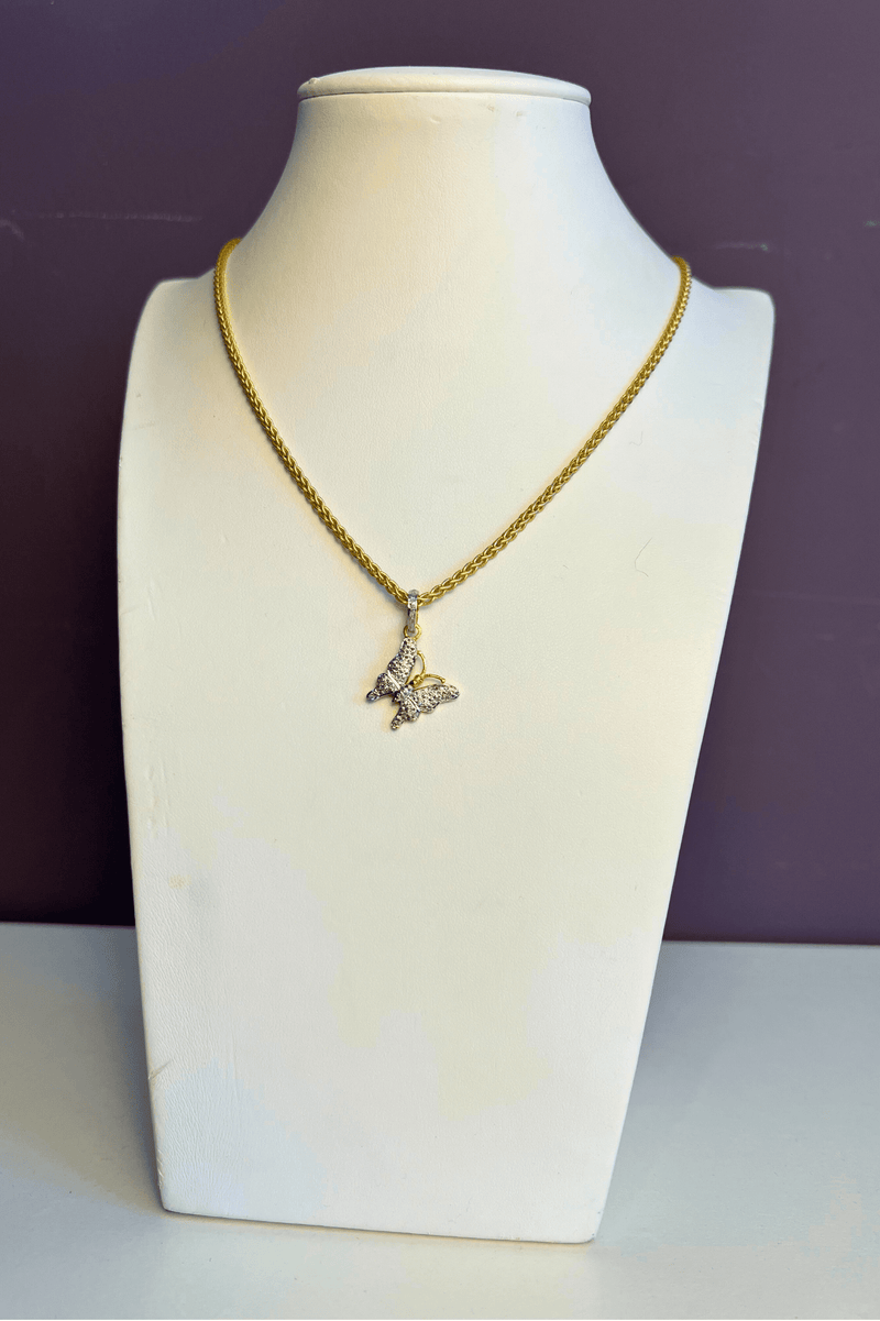 Wheat Chain Pavé Diamond Butterfly Necklace