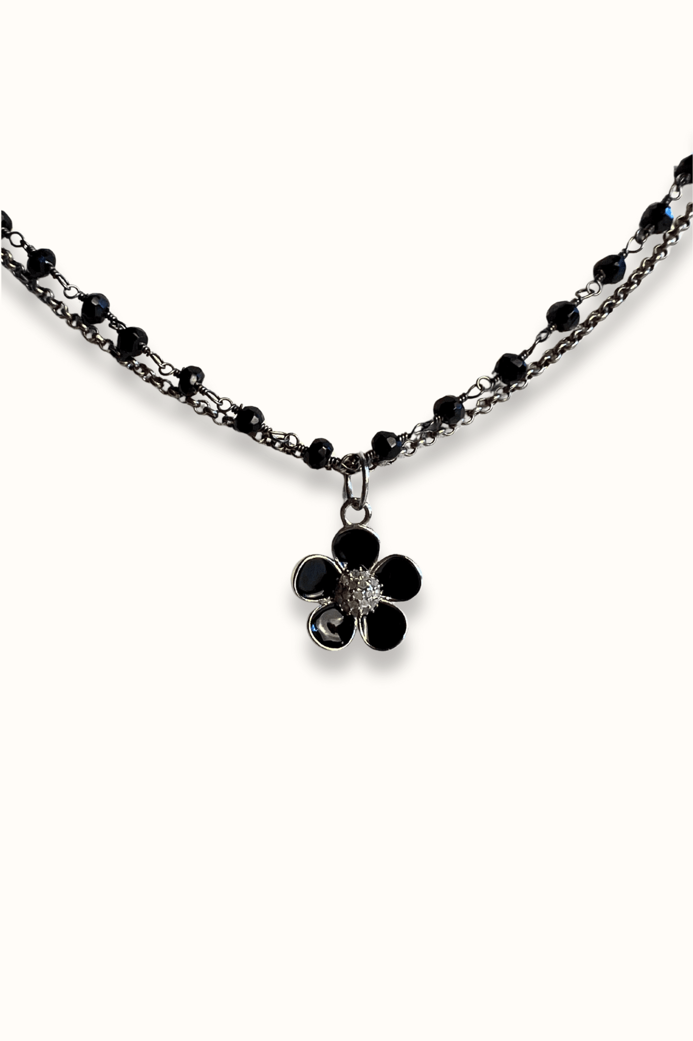 Layered Chain Onyx Flower Necklace
