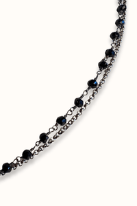 Layered Chain Onyx Flower Necklace