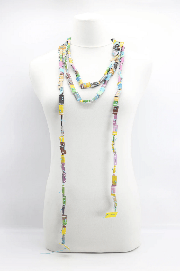 Hand Carved and Painted Recycled Leather Necklace