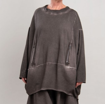 Brown Garment Dyed Tunic Pullover