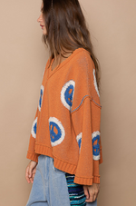 V-Neck Peace Berber Print Sweater