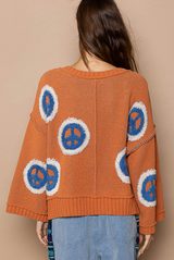 V-Neck Peace Berber Print Sweater