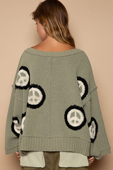 V-Neck Peace Berber Print Sweater