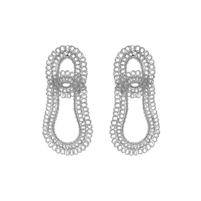 All Silver Artemis Duo Handmade Crochet Earrings