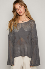 Round Neck Long Sleeve Star Weave Sweater