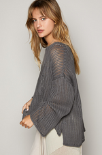 Round Neck Long Sleeve Star Weave Sweater