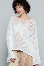 Round Neck Long Sleeve Star Weave Sweater