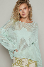 Round Neck Long Sleeve Star Weave Sweater