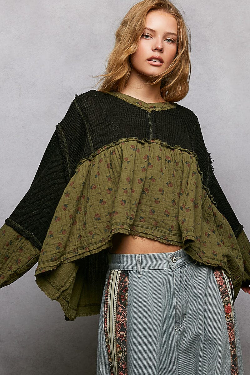 V Neck Balloon Sleeve Sweater