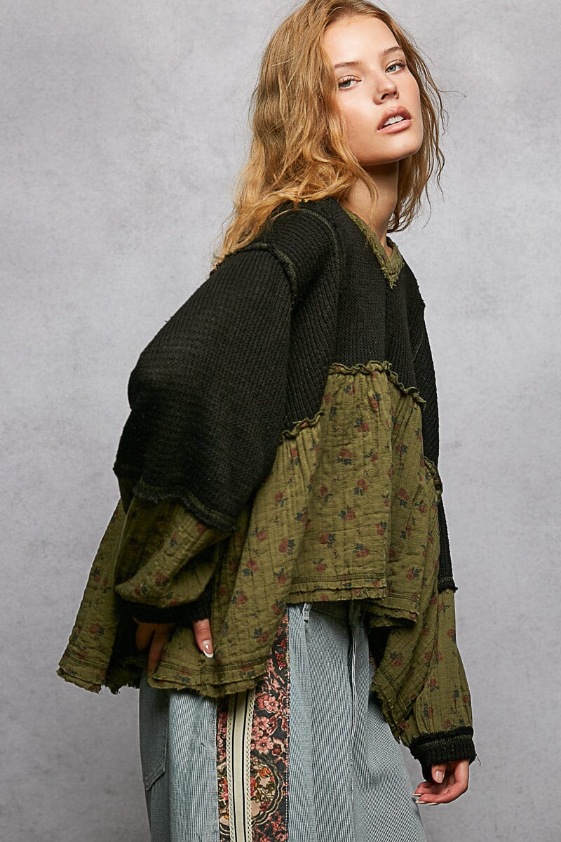 V Neck Balloon Sleeve Sweater