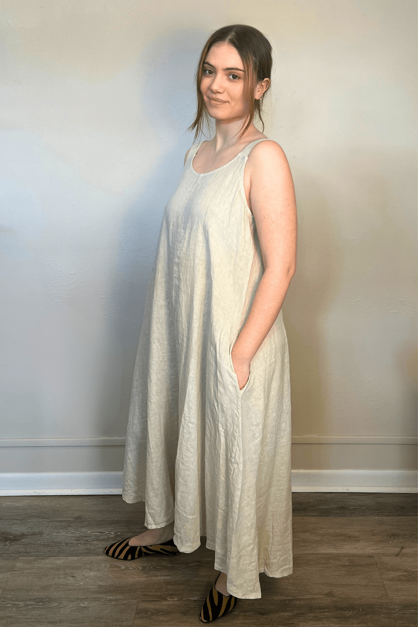 Elastic Strap Linen Dress