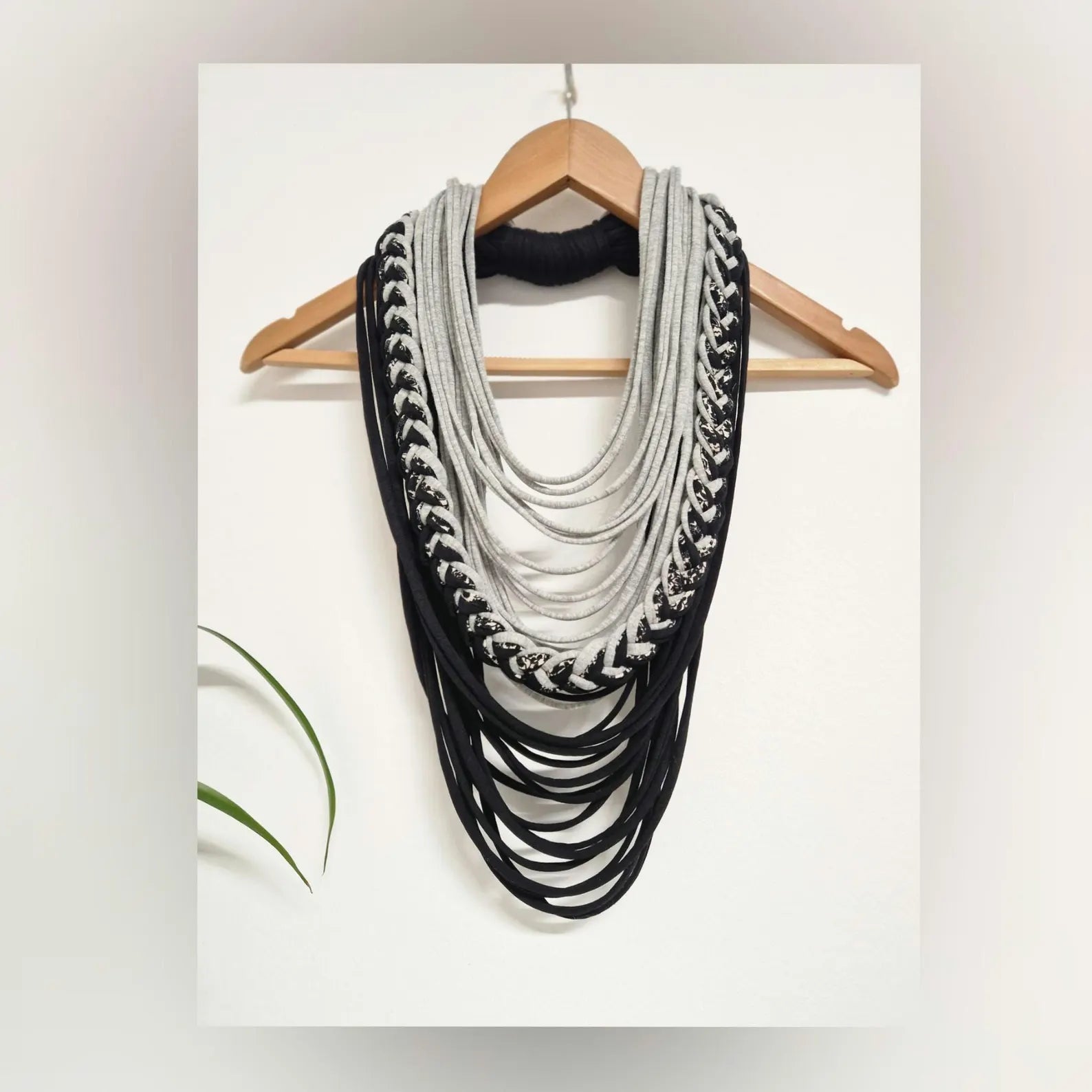 Black & Grey Textile Scarf Necklace