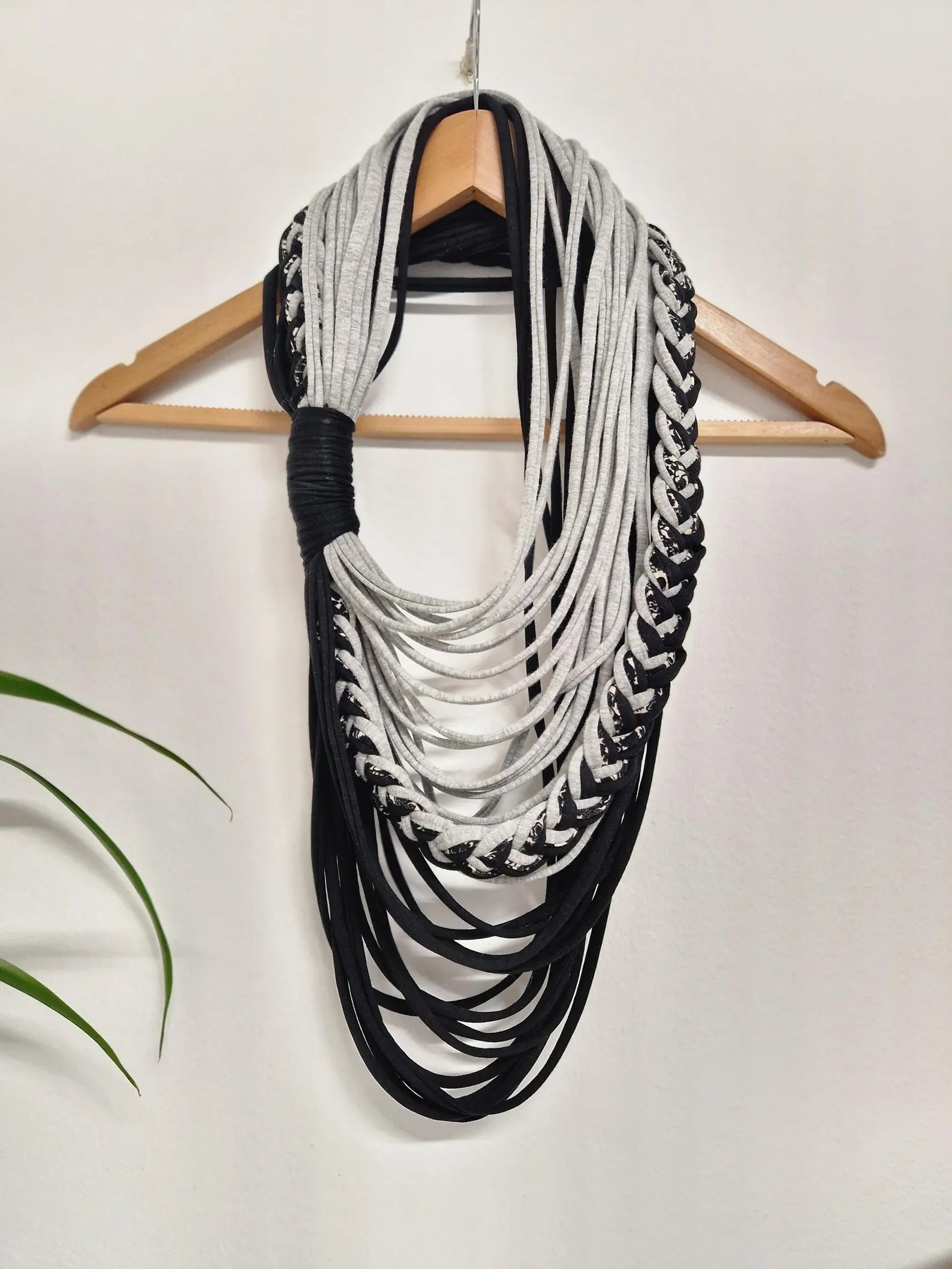 Black & Grey Textile Scarf Necklace