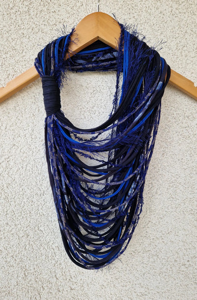 Blue Textile Scarf Necklace