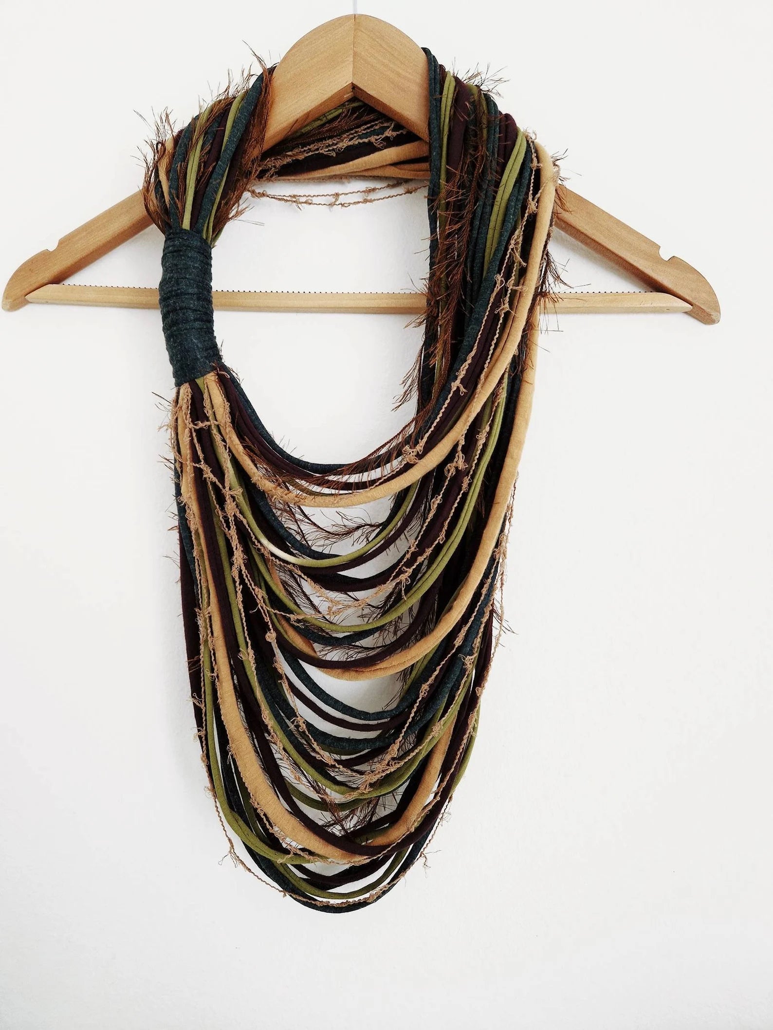 Brown & Green Textile Scarf Necklace