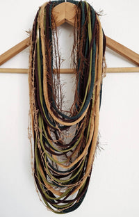 Brown & Green Textile Scarf Necklace