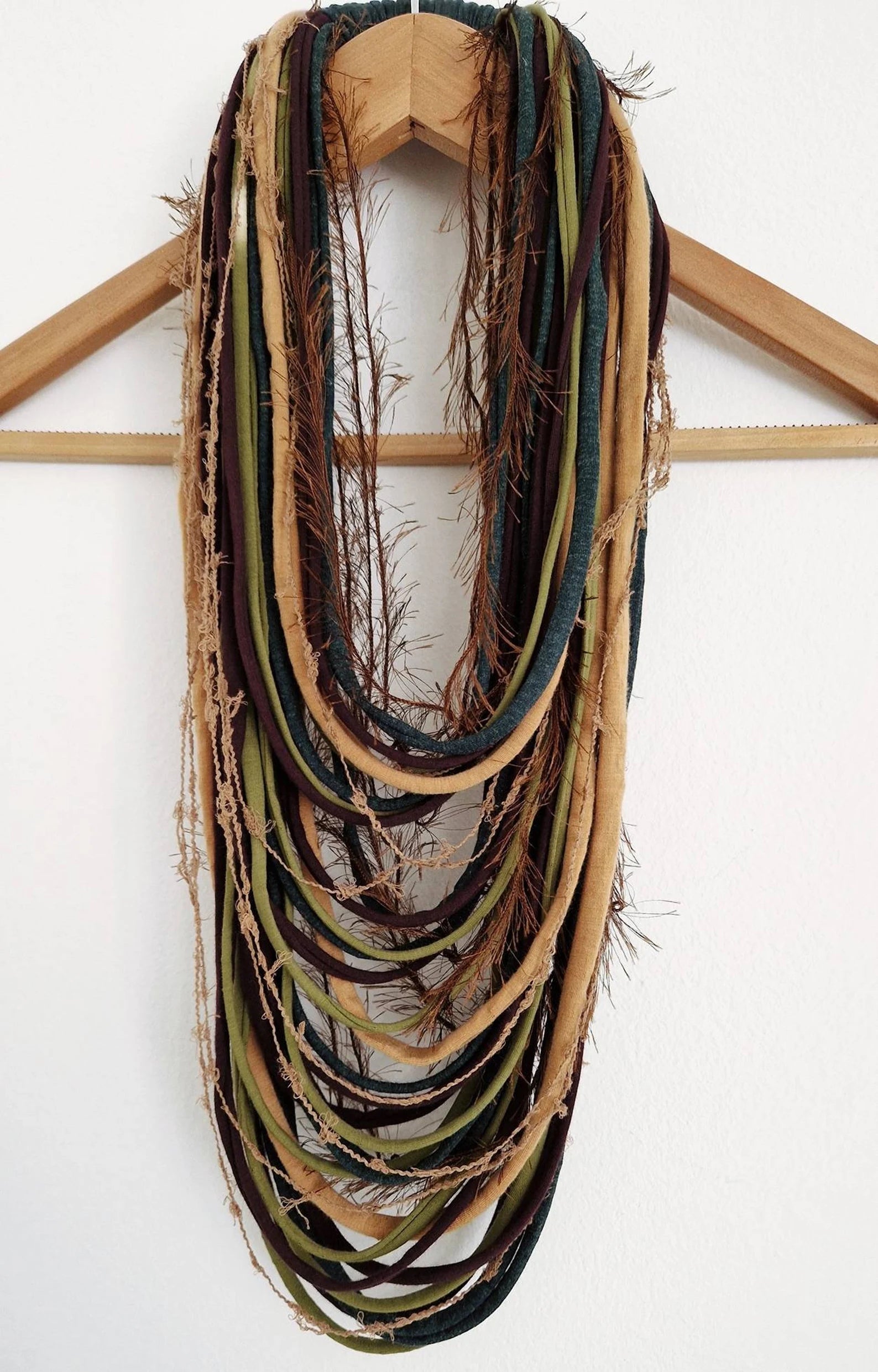 Brown & Green Textile Scarf Necklace