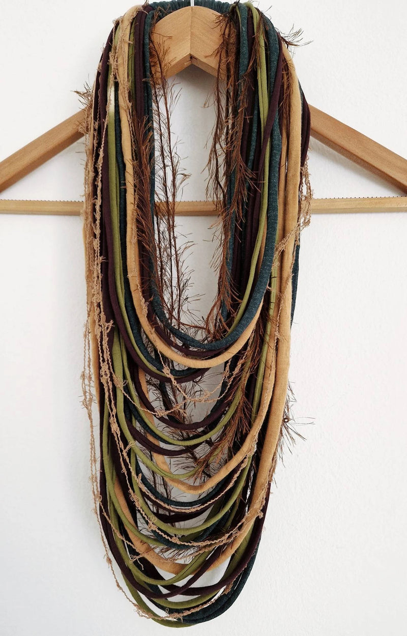 Brown & Green Textile Scarf Necklace