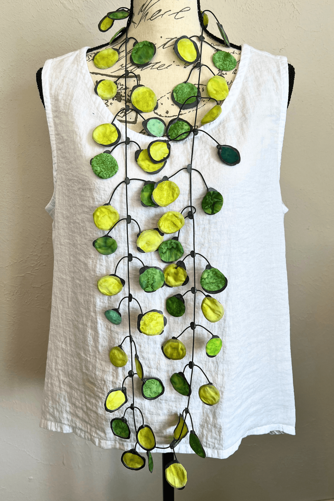 Chartreuse Ink Rubber & Fabric Necklace