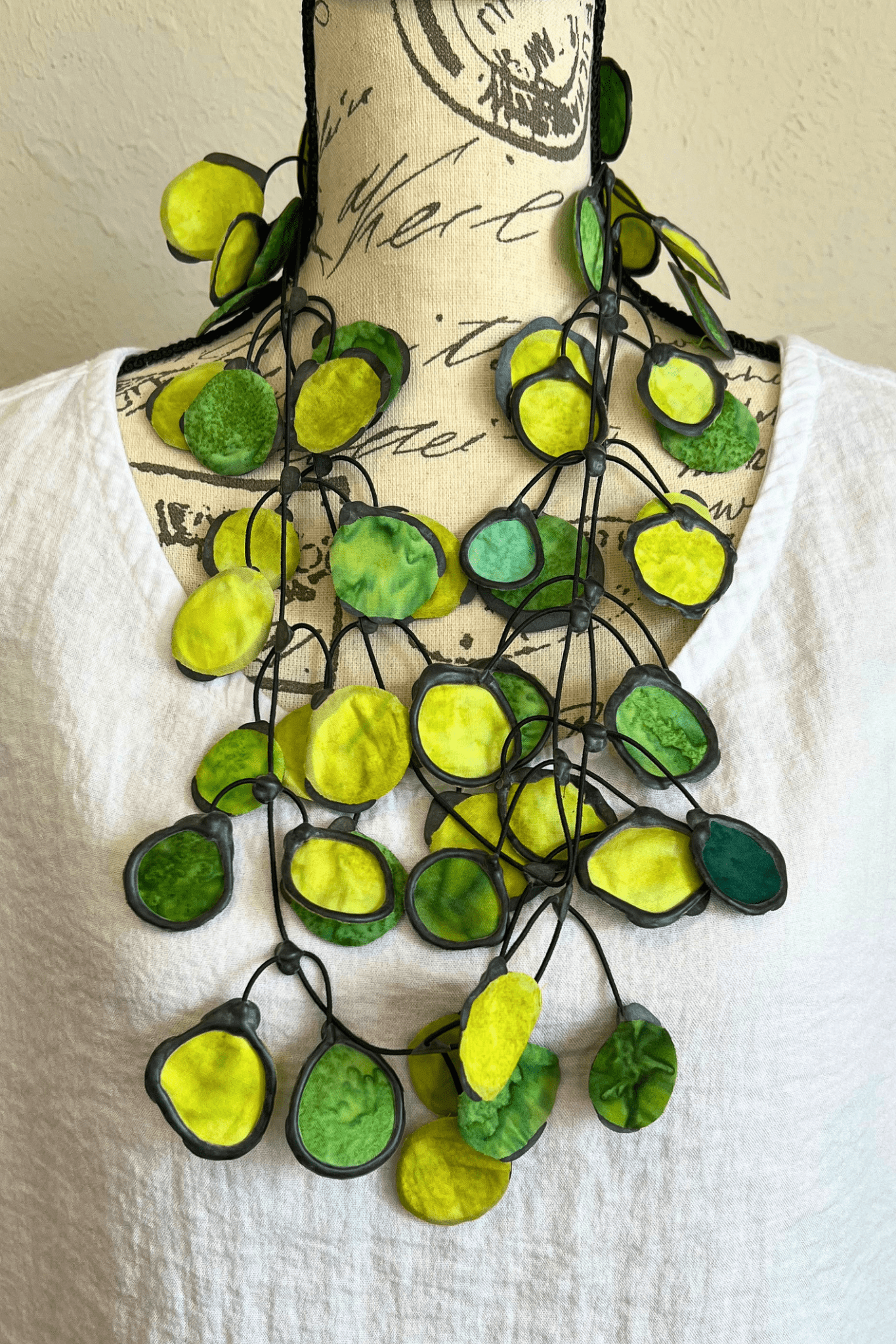 Chartreuse Ink Rubber & Fabric Necklace