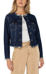 Classic Jean Jacket with Frayed Hem