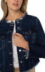 Classic Jean Jacket with Frayed Hem