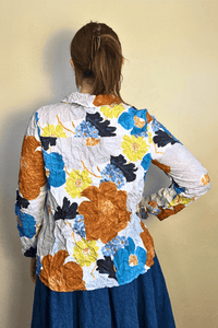Crimped Crepe Floral Button-Down Top