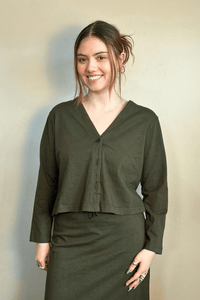 Crop V Cardigan - Peppercorn