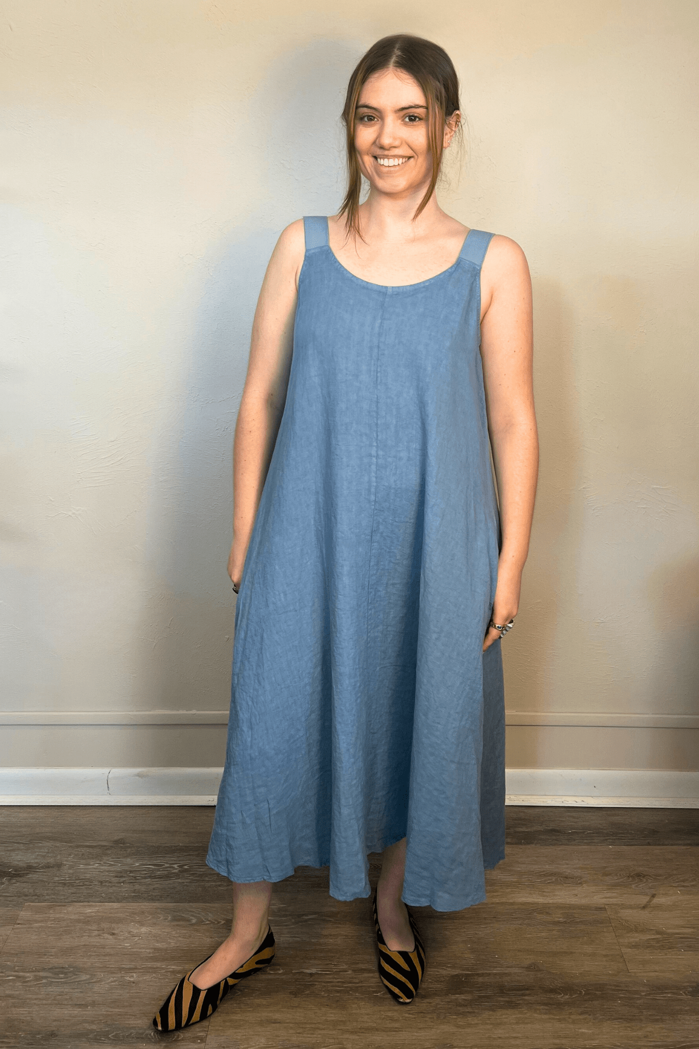 Elastic Strap Linen Dress