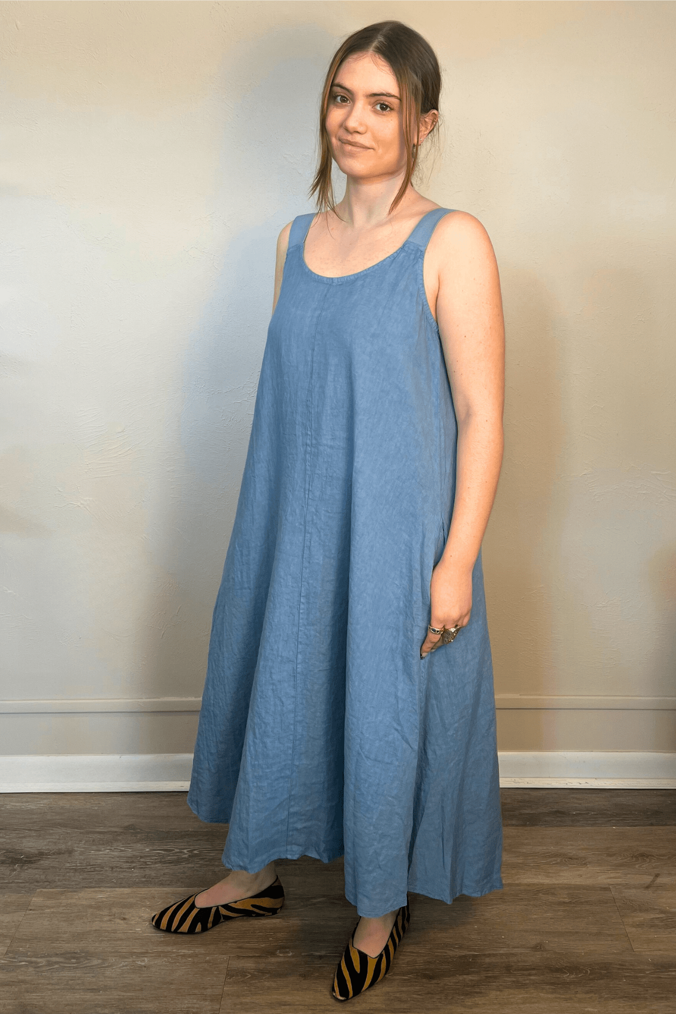 Elastic Strap Linen Dress