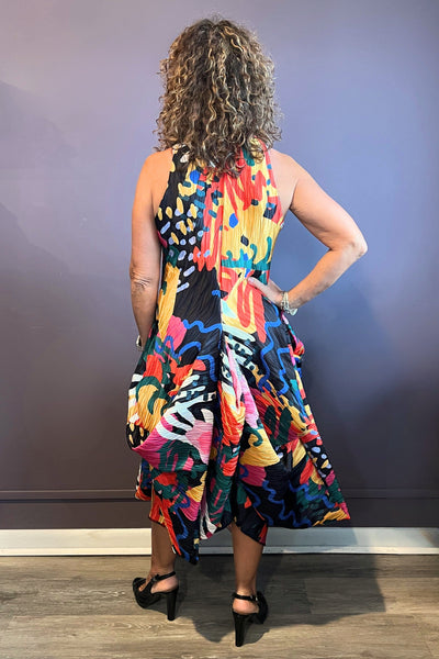 Artsy Print Pleat Halter Dress