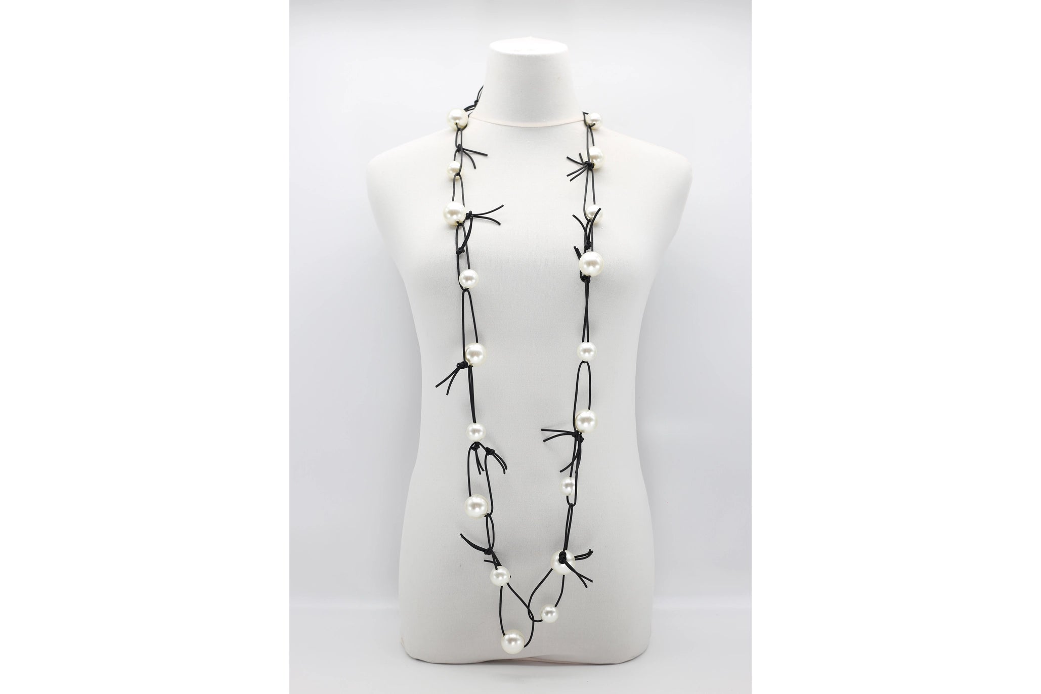 Faux Pearls On Leatherette Chain Necklace