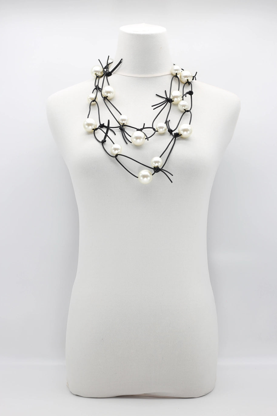 Faux Pearls On Leatherette Chain Necklace