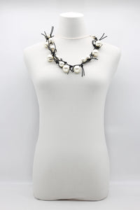 Faux Pearls On Leatherette Chain Necklace