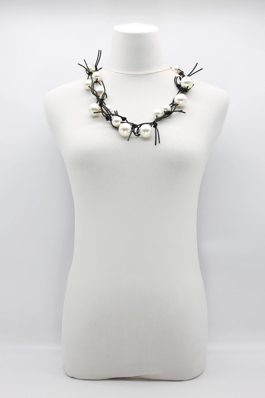 Faux Pearls On Leatherette Chain Necklace
