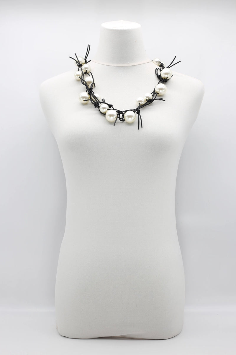 Faux Pearls On Leatherette Chain Necklace