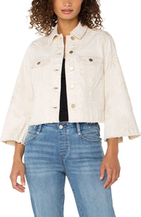 Wide Sleeve Jacket W/ Embroidered Florals
